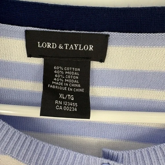 Lord & Taylor Womens Periwinkle Striped Button Up Cardigan X-Large Preppy - Picture 7 of 10